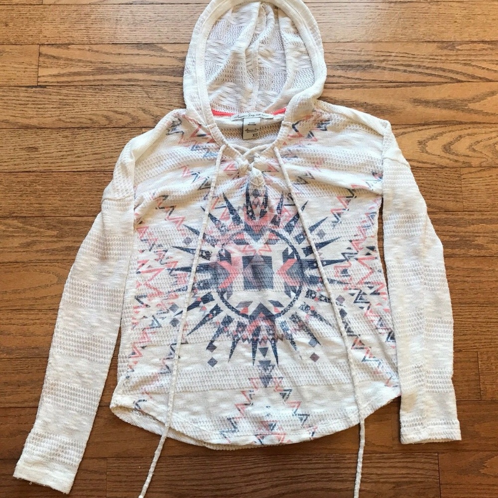 American Rag Cie XS Cream Knit Long Sleeve Hoodie